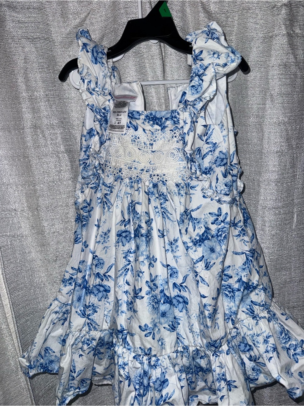 Bonnibel Blue and White Floral Sundress with Lace Trim